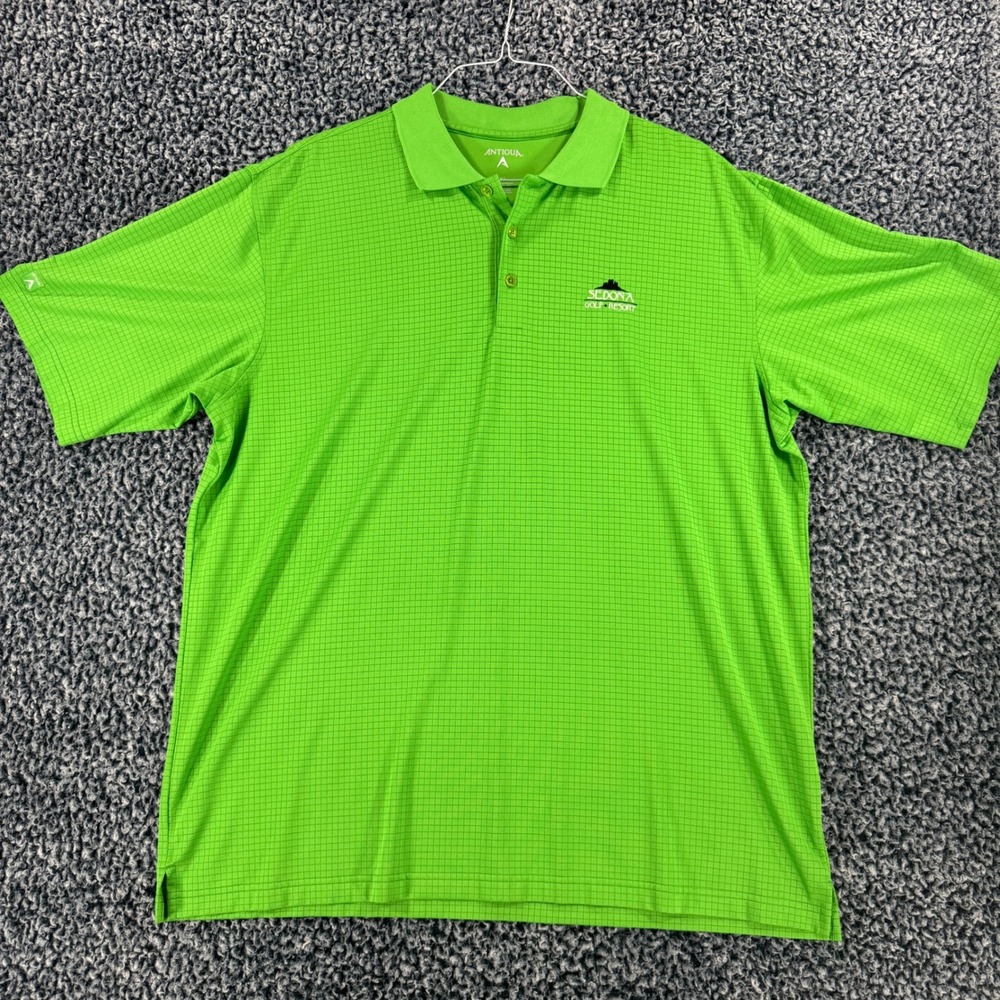 Antigua Mens XL Lime Green Sedona Golf Resort Grid Texture Short Sleeve Polo